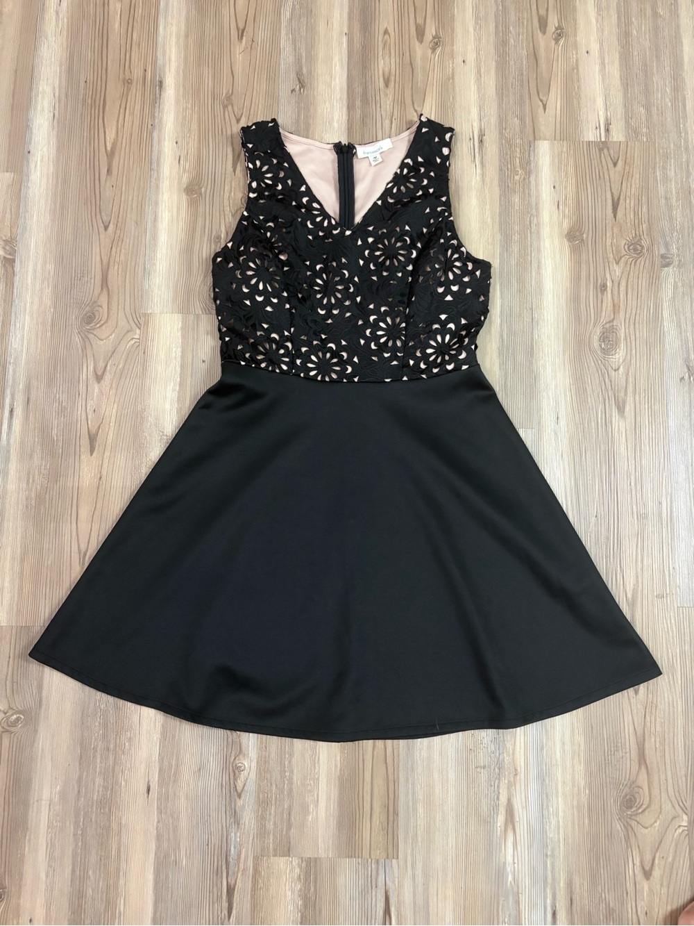 Francesca's Collections Black Lace Overlay Fit-and-Flare Mini Dress